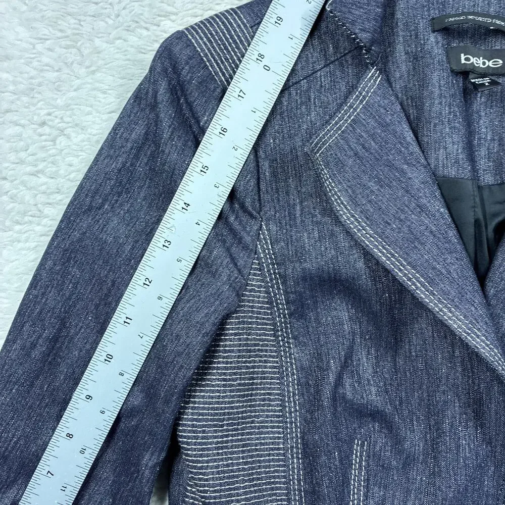 Bebe Blazer Jacket Womens 2 Blue Luxury Blend Fitted 3/4 Sleeve Italian Fabric